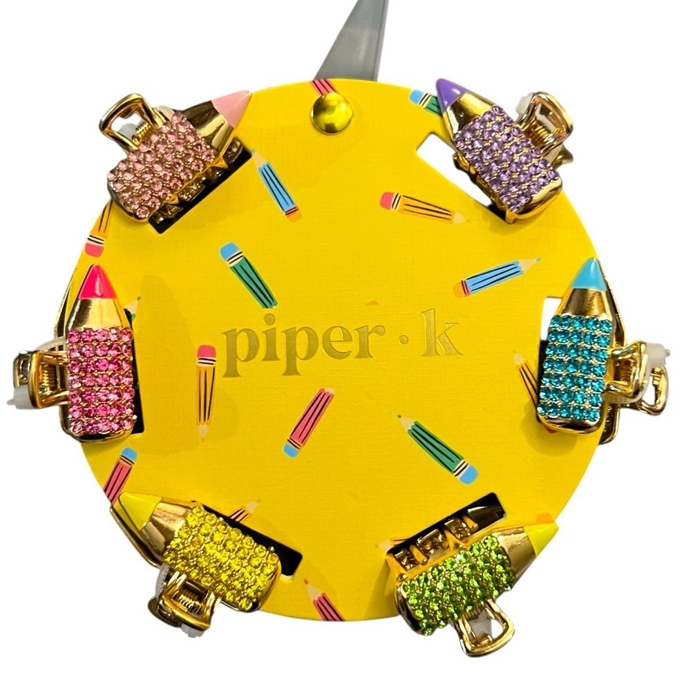 Piper K Rhinestone School Pencils Mini Claw Hair Clips New With Tags - Picture 3 of 3